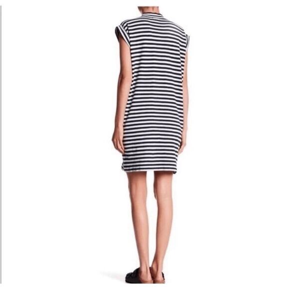 ATM Anthony Thomas Melillo V Neck Navy White Striped 100% Cotton Shift Dress S - Picture 2 of 7